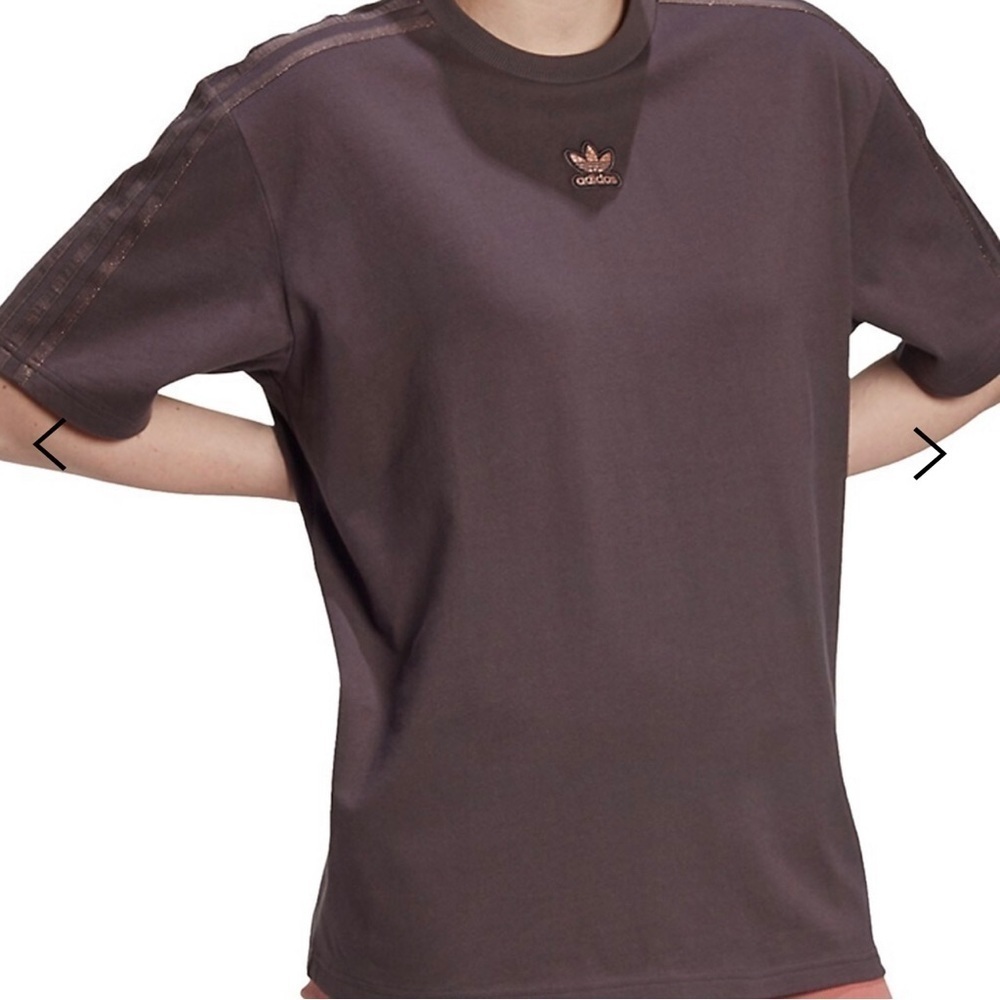 Adidas Originals Gold Leaf Brown T-Shirt 3 Satin Stripes Boyfriend Fit Medium